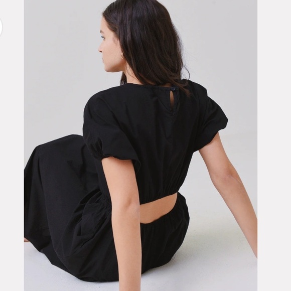 Stateside Black Summer Midi Dress Puff Sleeve Sz Large Coastal Beachy - Picture 10 of 13